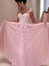 A Line Pink Tulle Prom Dress with Lace LBQ1271